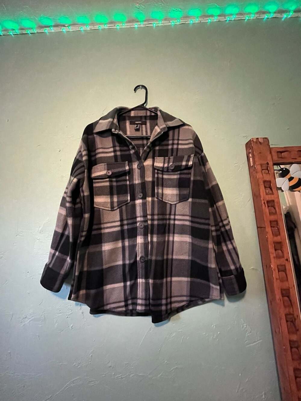 Forever 21 Plaid Flannel Shacket Size M Gray
